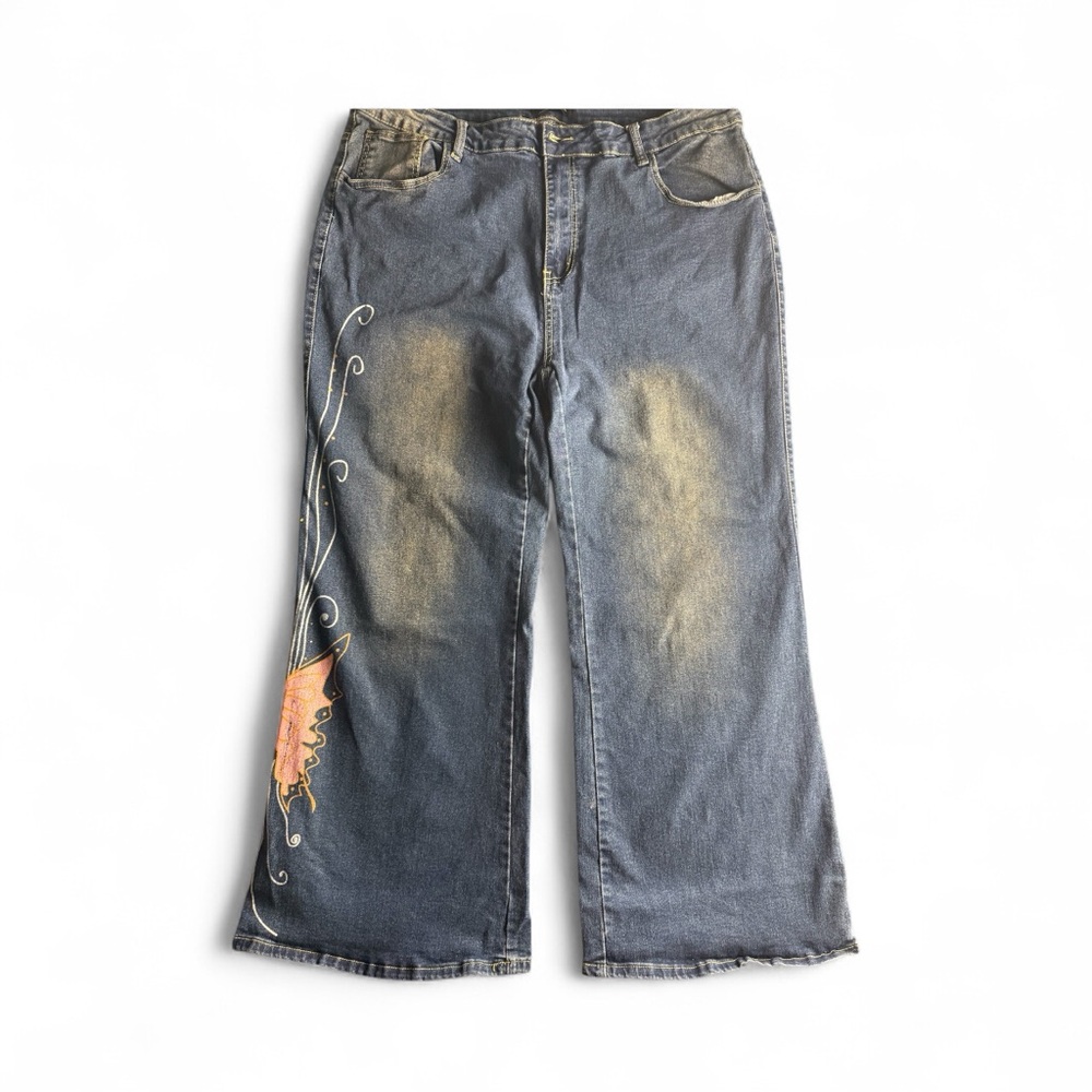 VTG DT Grunge Jeans  High Rise Women's Oversized with Artistic ButterfliesDesign